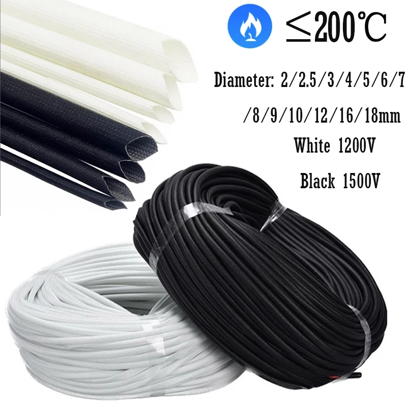 5Meters Fiberglass Tube 2- 18mm Silicone Resin Coated Insulated Soft Glass Fiber Braided Sleeve High Temperature Pipe