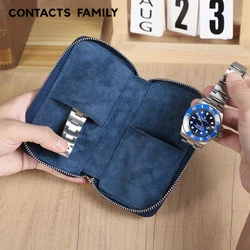 CONTACT'S FAMILY Luxury 2 Slots Leather Watch Pouch Case For Men Women Watches Organizer Display Jewelry Bracelet Storage Box