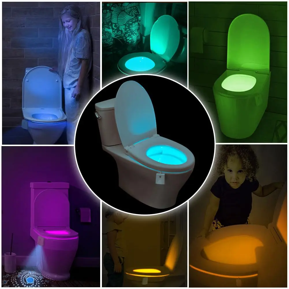 Toilet Bowl Backlight Motion Sensor Color Changing LED Toilet Night Lights USB Rechargeable Nightlight for Bathroom Decoration