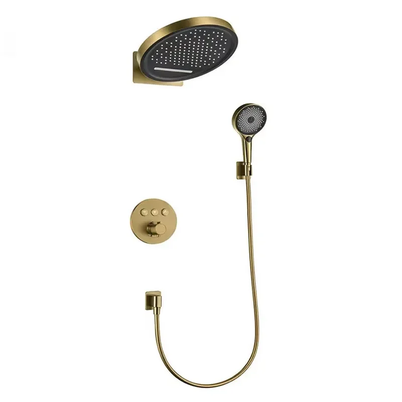 Rose Gold 2 Function Wall Mounted Built-in Shower System Mixer Set with Head and Hand Shower