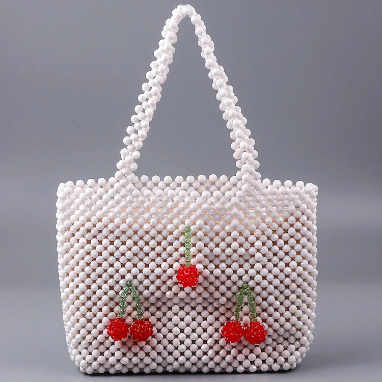 

Handmade Strawberry Aklicho New Atmosphere Female Portable Teen Bag 2022 New Real Color Beads Woven Large Shoulder Bag