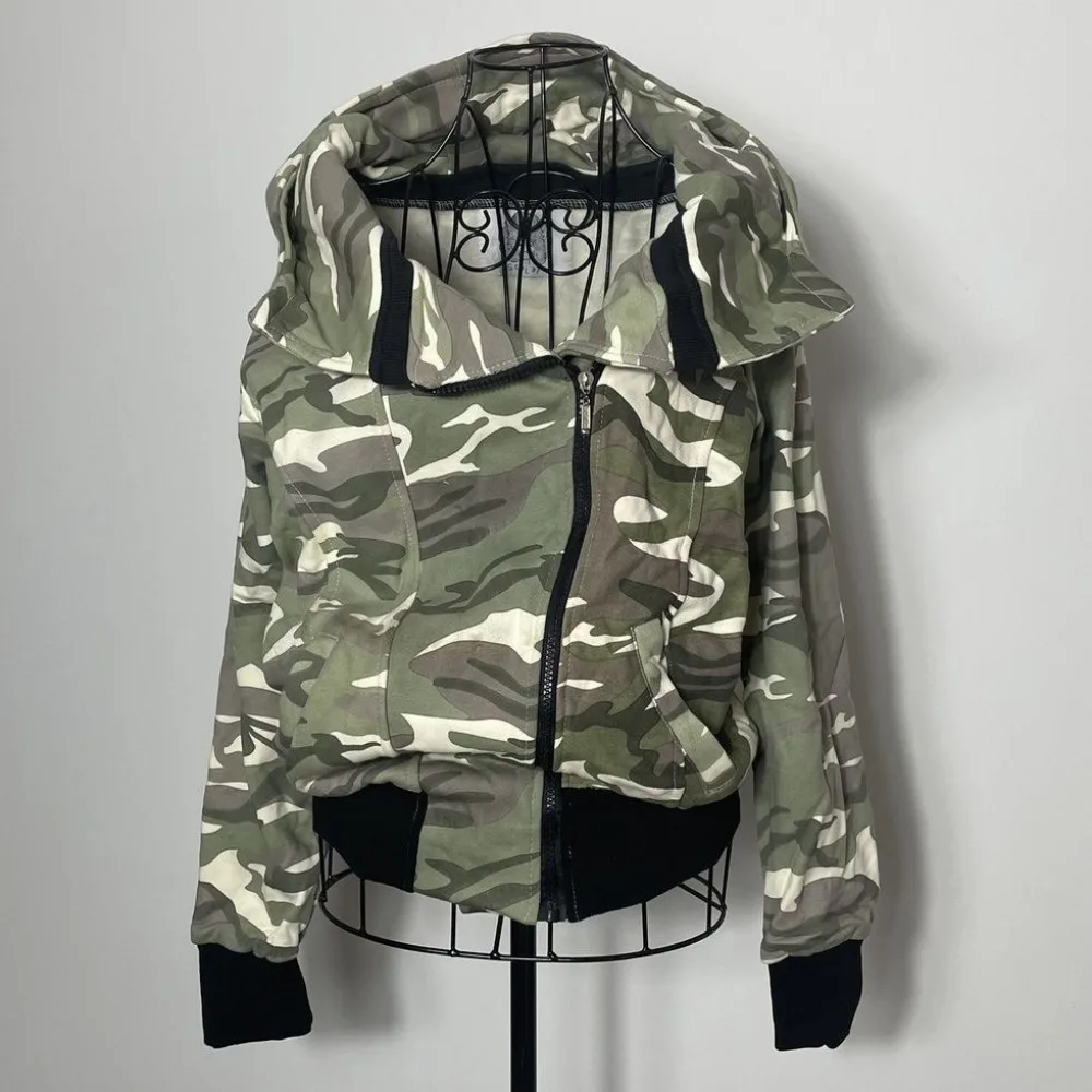 Y2K Vintage Army Green Camouflage Zip Up Jacket Women Harajuku Hot Girl Hoodie Goth Short Coat Sweatshirt Autumn Winter Clothing