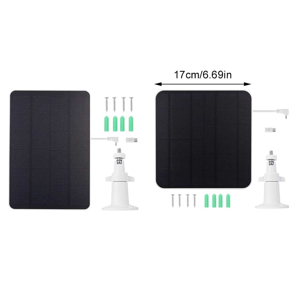 4/5W Solar Panel Micro USB & USB-C Port Solar Charging Panel Charging Cable 360°Adjustable Mounting for Security Camera