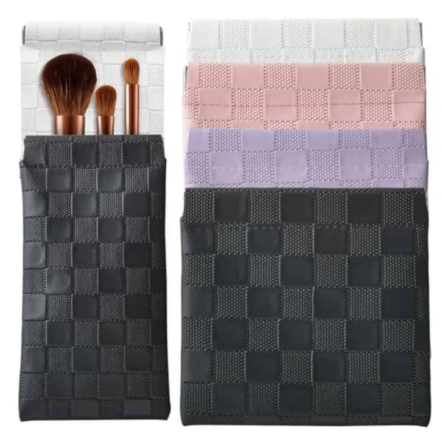 

Pack 2 Sizes Small Makeup Bag for Purse Checkered Snap Closure Pouches for Purse PU Leather Coin Purse for Women Mini Organizer