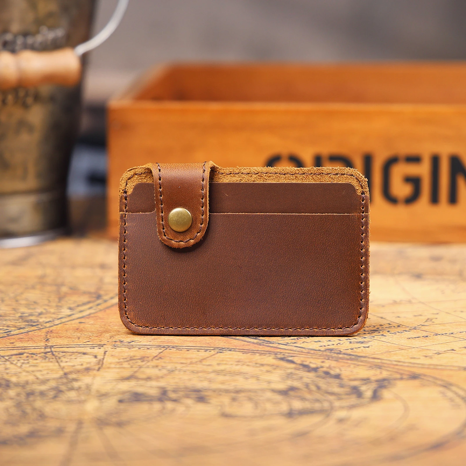 S.WORKER Vintage-Kartenetui aus Vollnarbenleder, Mini-Geldbörse, Retro-Taschenbrieftasche, kleine Tasche für den Alltag – Detail 14