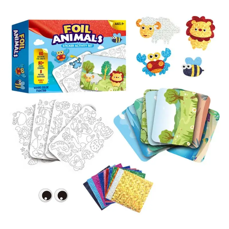 

Набор наклеек из фольги с героями мультфильмов для детей, креативные образовательные игрушки, набор из фольги с животными для рукоделия для обратно в школу, пасхальные подарки на день рождения