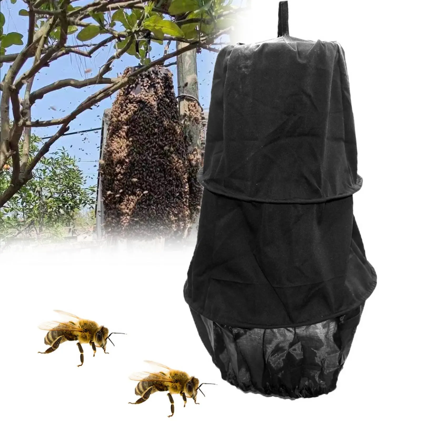 Textile Bee Collecting Enclosure Zippered Opening Foldable Bee Swarm Bag Hanging Swarm Catcher Bag 3-Tier Steel Wire Frame