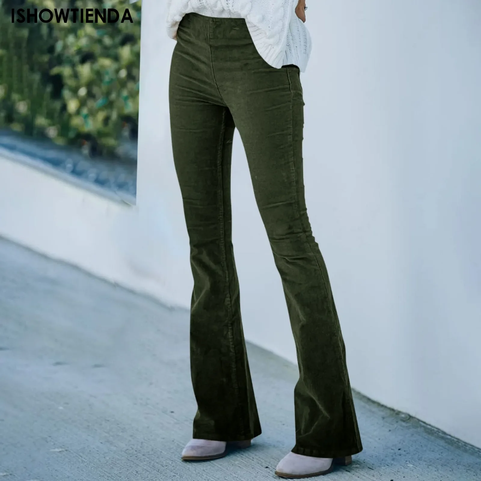 Pantalon Évasé en Velours Côtelé pour Femme, Slim, Taille Haute, artificiel astique, Décontracté, Astronomique, Fj2024, Solide, Document, Automne et Hiver