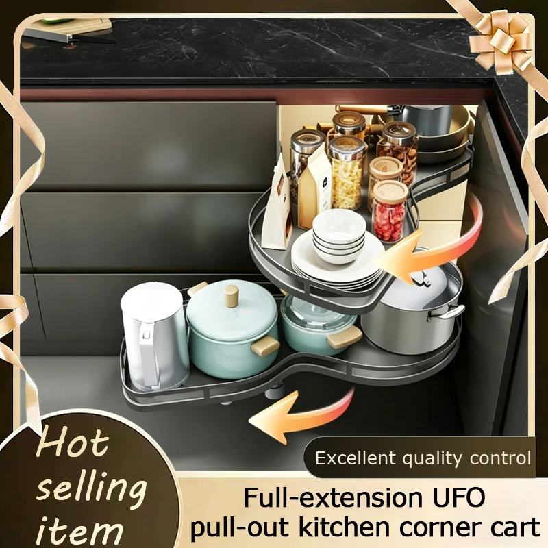 Pro Corner Cabinet Double Layer Fly Dish Rack And Spice Rack Rotary Lazy Susan Heavy Duty Stainless Steel Kitchen Organizer