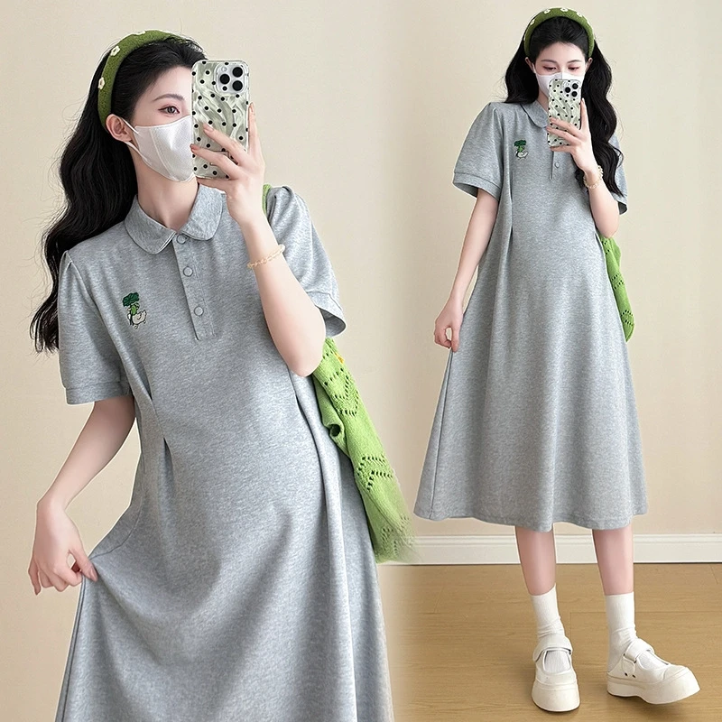 T-shirt Long à col grande taille pour femmes, ample, amincissant, couvrant le ventre, jupe trapèze coréenne, été