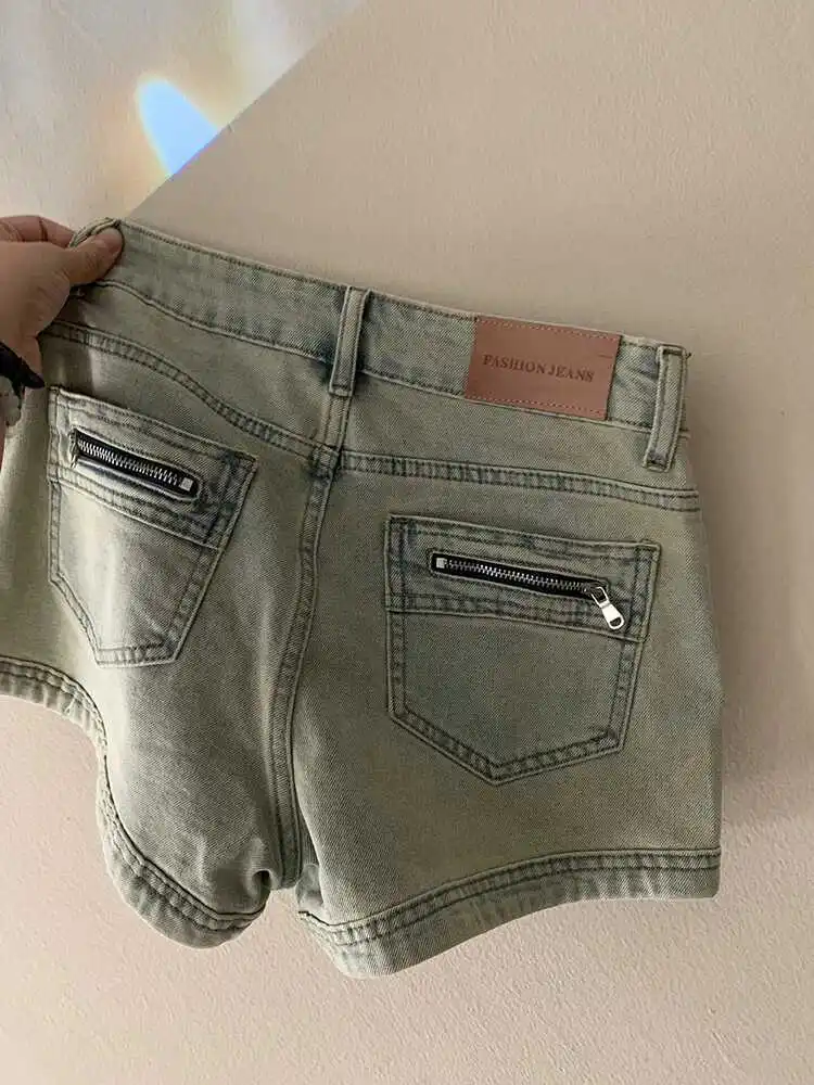 

American Sle ort Jeans orts Women's Elastic Yellow Mud Color High Waist Small Size A-Line Slim Wide Leg Super ort Hot...