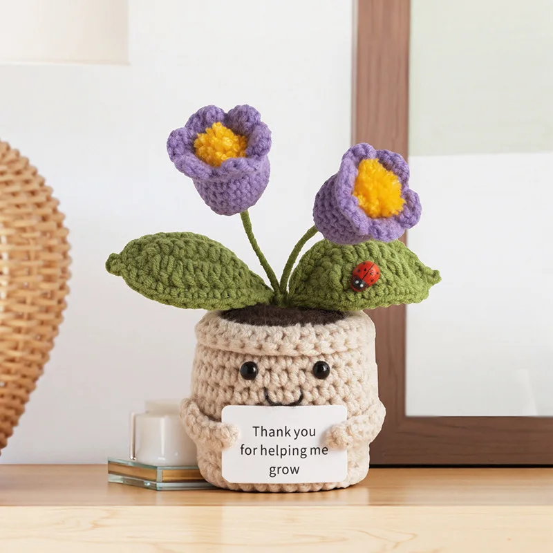 New Positive Energy Sunflower Pot Hand-woven Dolls Home Room Decor Hug Pocket Knitting Doll Positive Card Desktop Ornament Gifts