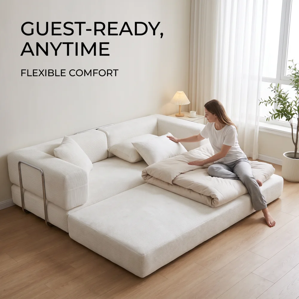 Double Sofa, Sofa Bed, Multifunctional Compression Sofa, Wide Body Pure Sponge Sofa, Fine Striped Corduroy Fabric Couch