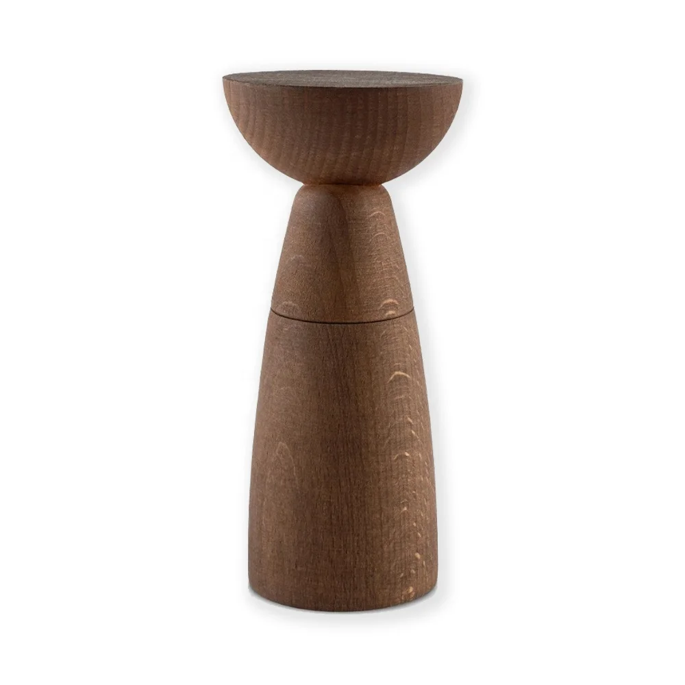 Premium Brown Dyed Beech Wood Salt Pepper Mill Manual Refillable Spice Grinder Hand Wash Only Minimalist Kitchen Accessory for