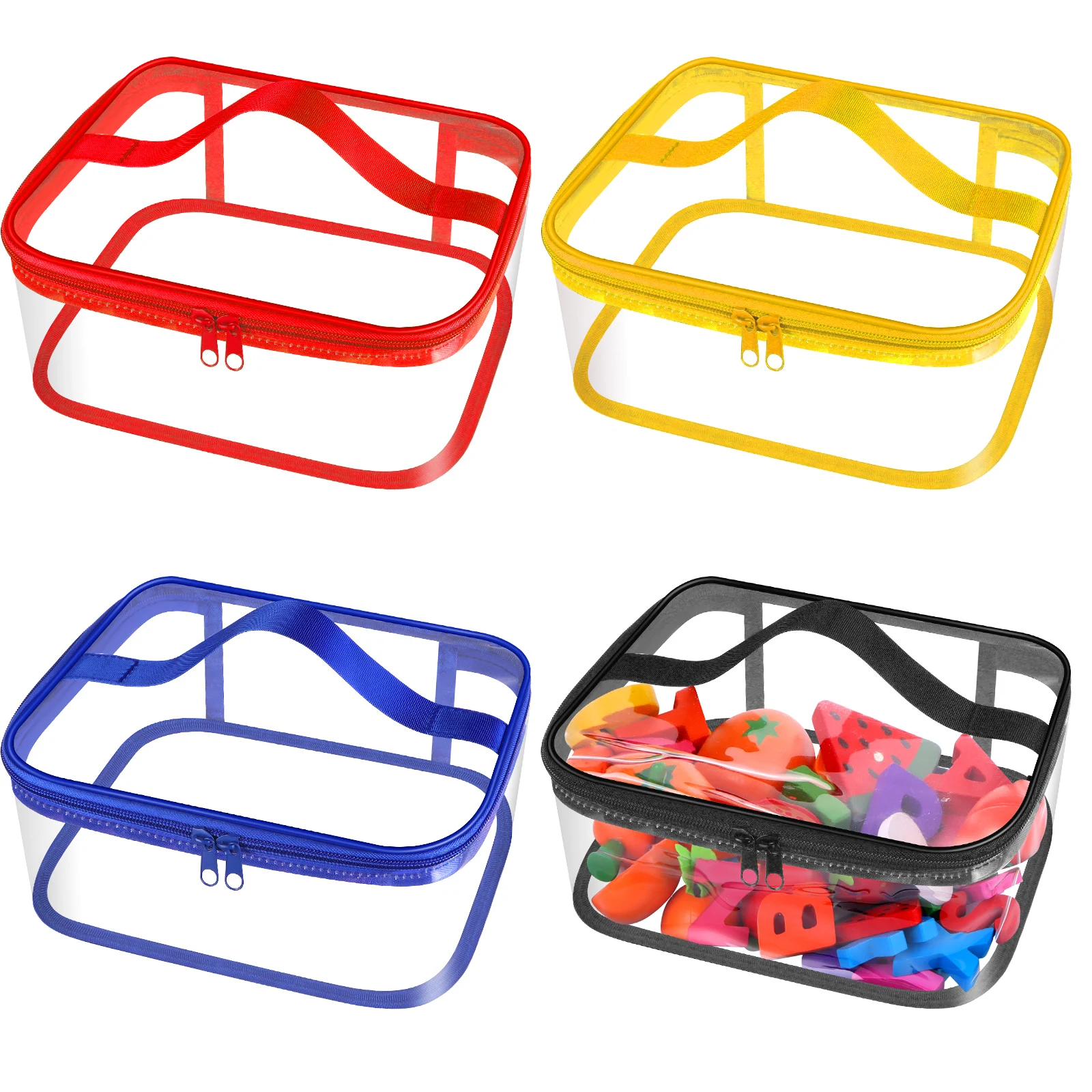 4 Pcs Clear PVC Toy Storage Bags With Handles 9.3x6.7x4.5 Inch Travel Toiletry Bags Waterproof Toy Storage Organizer Pouch With