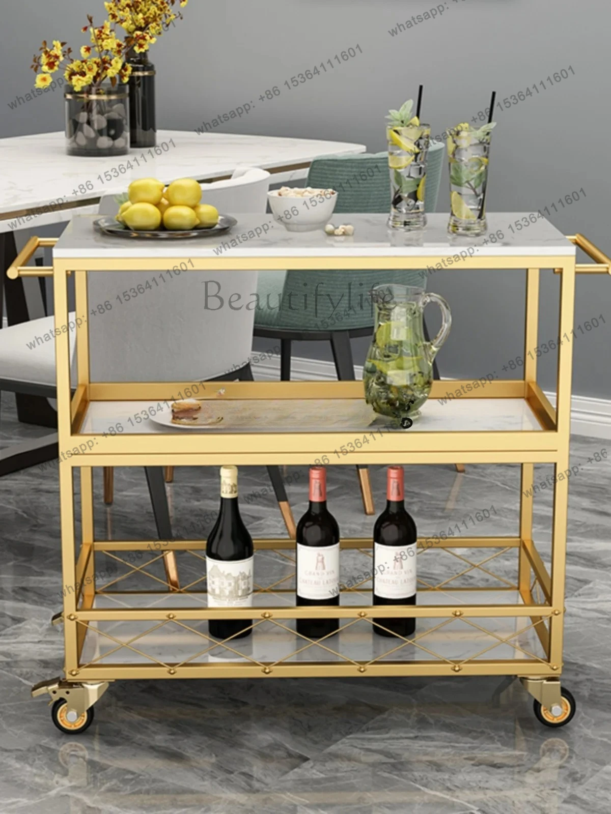 wrought iron marble dining cart gold home kitchen dining room trolley rack mobile side cabinet