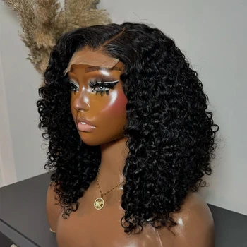 Deep Wave Bob 100% Human Hair Wigs Pre Plucked 13x4 Lace Front Wigs Water Wave Human Hair Curly 4x4 Lace Closure Wigs Burmese Human Hair For Black Women 240% Density 16 Inch 1
