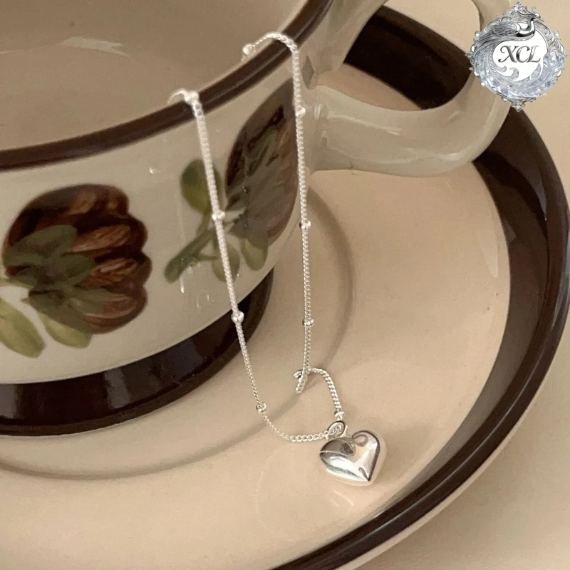 

XCL S925 Sterling Silver Minimalist Heart Pendant Necklace Uniquely Luxurious Versatile Fine Jewelry for Women Daily Wear Gift