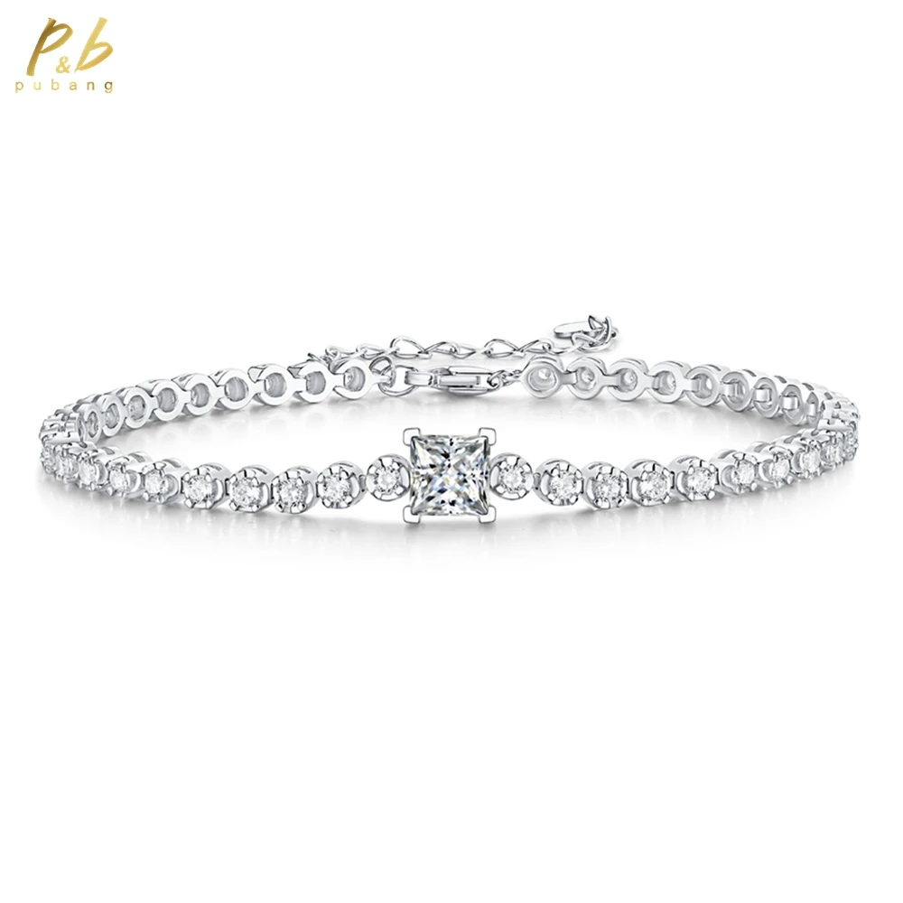 

PuBang Fine Jewelry 925 Sterling Silver 3EX VVS1 D Color Princess Cut 1CT Real Moissanite Diamond Gems Bracelet Bangle Wholesale