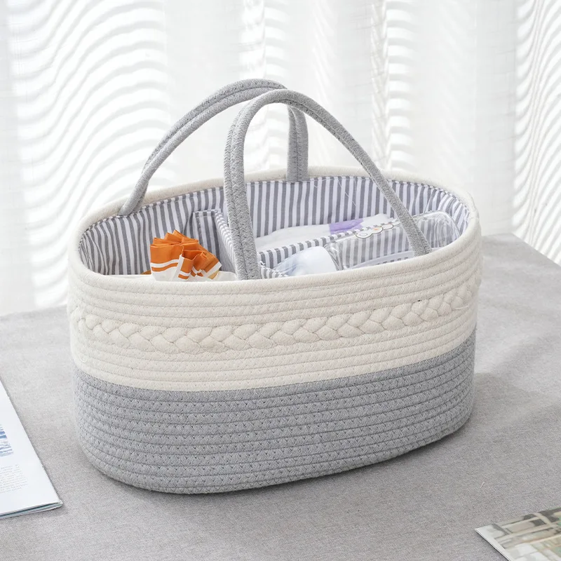 Cotton Baby Diaper Caddy Organizer Nursery Storage Bin Basket Essentials Compartmental Portable Storage Basket