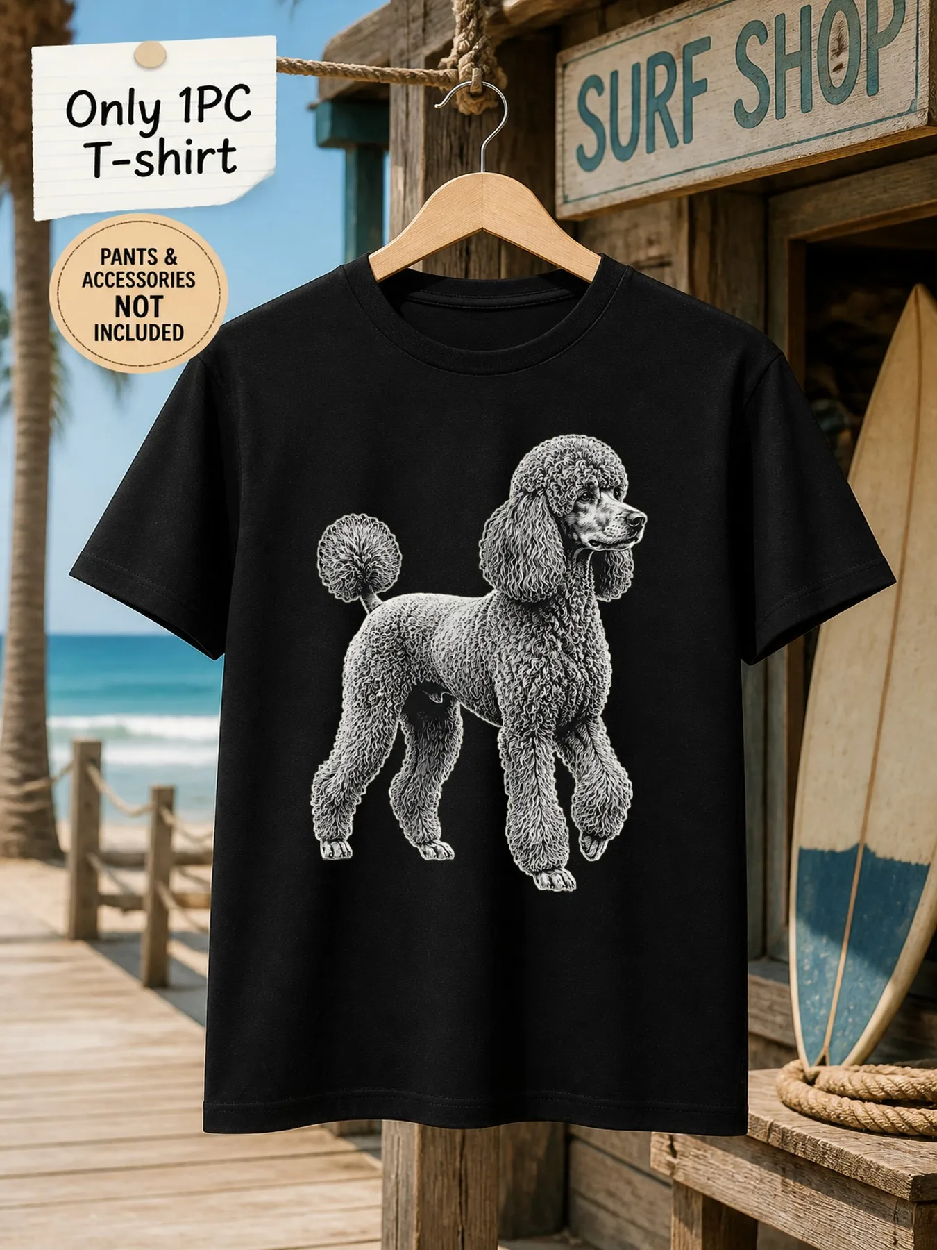 1pc Men'S Graphic T-Shirt Curly Poodle Dog Print Short Sleeve Crew Neck [Solely 1pc T-SHIRT] view 2