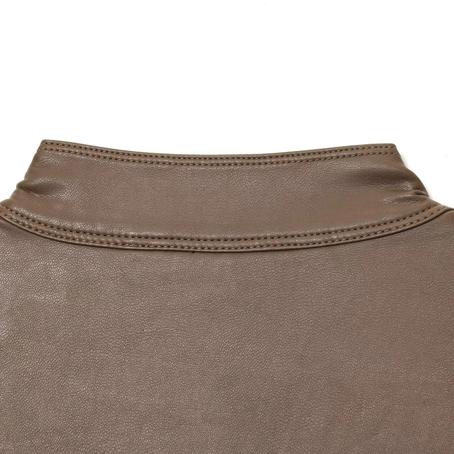 Faionable Street Sle Women's Leather Jaet Double Zipper Stand Collar Basic Model ZR Trend ort Outerwear Coat