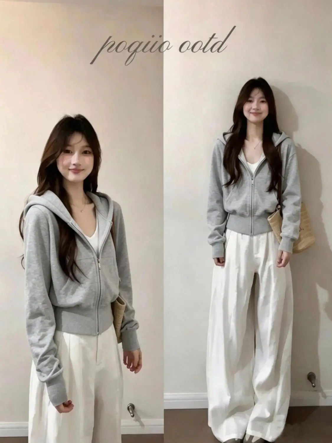 Gray Thickened Fleece-lined Slim-fit Hoodie Cardigan Women's Spring Autumn Short Coat Jacket Breathable Zipper Design Casual ...