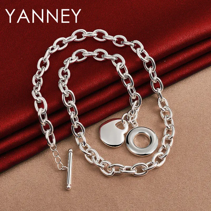 YANNEY 925 Sterling Silver 18 Inches Cute Heart TO Necklace For Women Fashion Charm Girlfriend Gift Jewelry Party