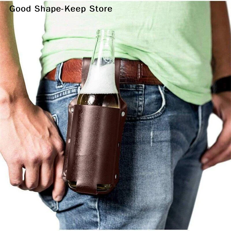 daily1Pcs Leather Beer Can Bottle Waist With Sturdy Construction And Easy Belt Attachment Perfect For Camping Hiking BBQ Parties