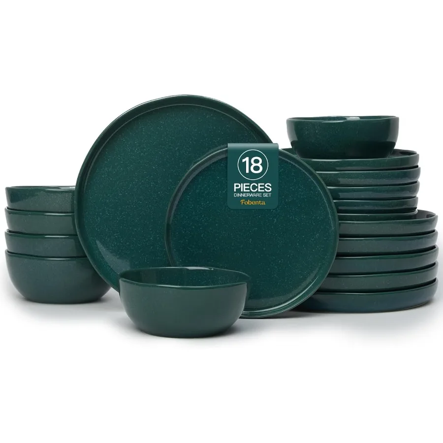 

Набор тарелок и мисок из 18 предметов в стиле мохового зеленого цвета для 6 керамической посуды в стиле природы, предназначенный для медленной жизни, нежных ритуалов, Ева