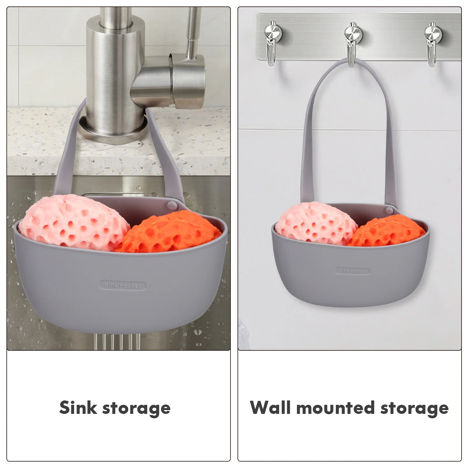 

2pcs Hanging Drain Basket Kitchen Sink Organizer Drainage Holes Faucet Hanging Basket Sponge Scrubber Storage