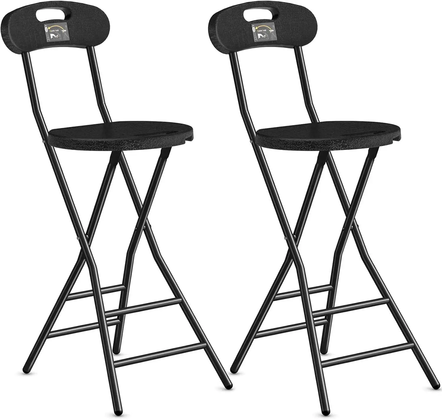 Folding Stool, 2 Pack 24 inch Folding Bar Stool with Backrest and Handle,Collapsible Round Counter Height Stool Chair