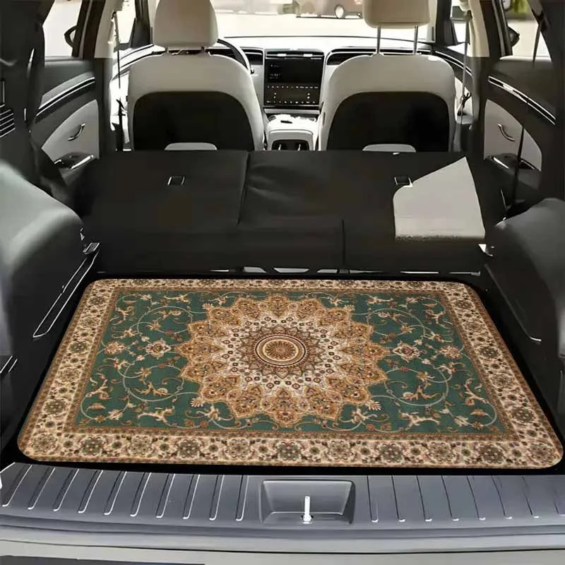 1pc, Vintage Bohemian Style Trunk Mat, Universal All-weather Car Interior Trunk Mat, Pet-friendly And Suitable For Most Car Mode