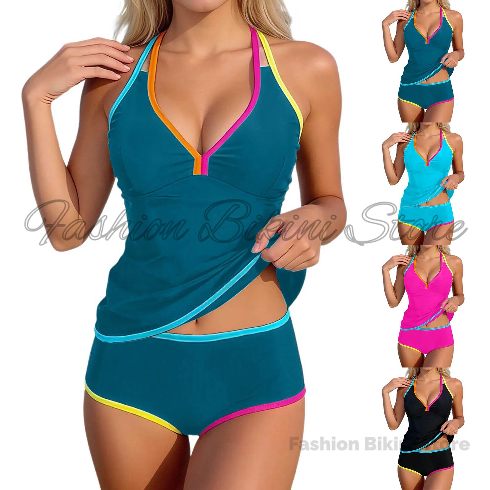 Women's Tankinis Women High Waisted Bikini Sexy Push Up Two Piece Swimsuits Vintage Swimsuit Two Piece Swimsuit with Shorts