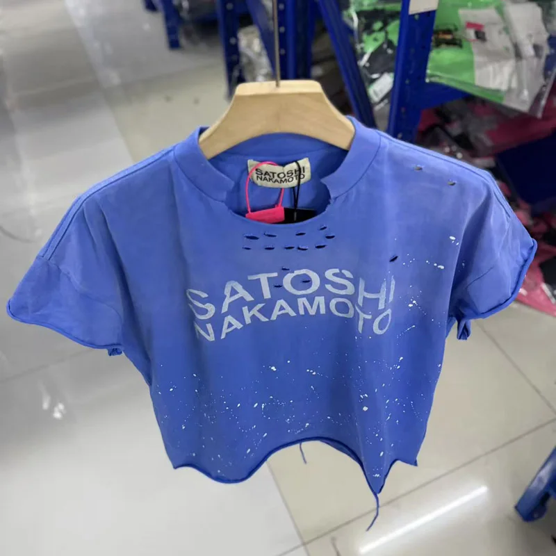 New American Style High-quality Splashed Ink T-shirt Holes Layered Casual Satoshi Nakamoto Vest Top