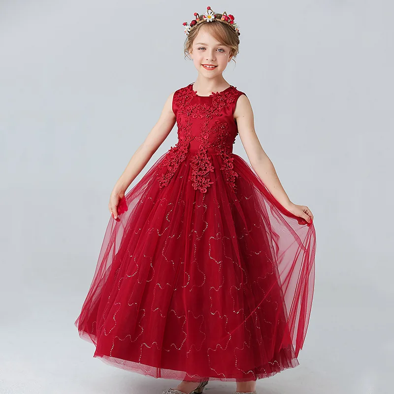 Girls Sequins Dress Princess Birthday Party Wedding Tutu Bow Long Sleeve Puffy Tulle Gown for Kids Costume Baby Baptism