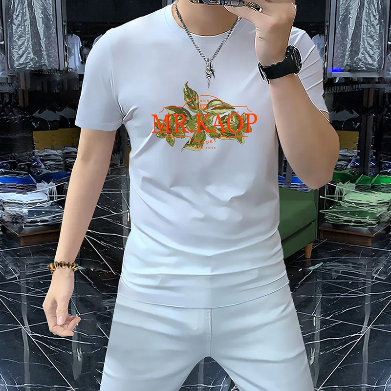 Popular Men Summer Letter Print T Shirt Slim Crew Neck Stylish Casual Streetwear Essential Luxury Comfort Youth Casual Dailywear