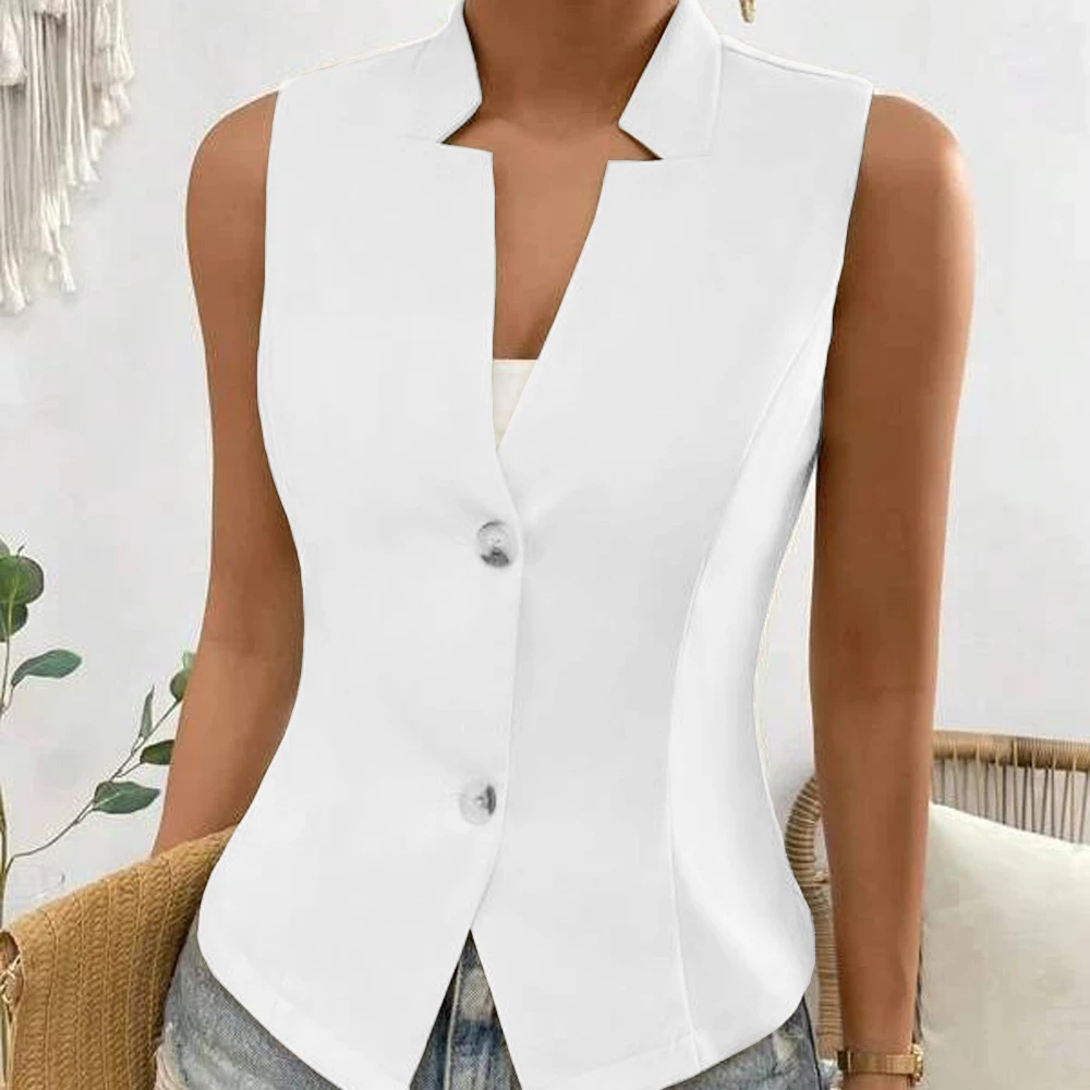 Women\'s Vest Design Neckline New Style Coat 2 Buttons Women Vest Slim Fit Coat Elegant Casual Sleeveless Jacket Women Clothing