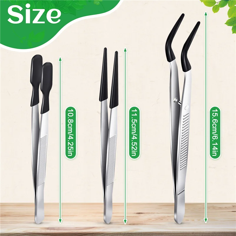 A45M-3 Pieces Tweezers With Rubber Tips Tweezers PVC Coated Tweezers Set, Rubber Straight And Flat Tip Tweezers