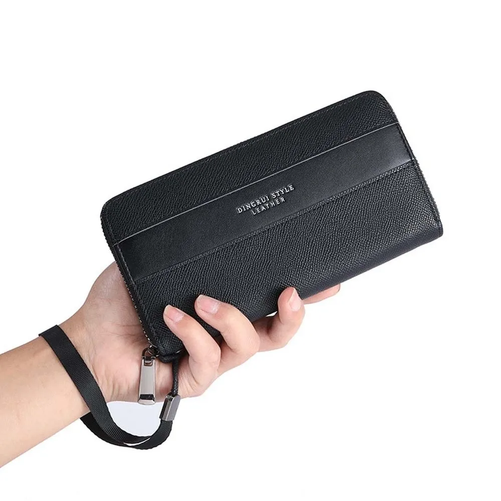 Large Capacity PU Men's Wallet Anti-splash Water Classic Long Business Handbag Solid Color Multiple Card Holder Coffee Phone Bag