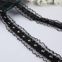 10Yards Rivet Beaded Mesh Lace Fabric Centipeded Ribbon Edge Trim Bridal Applique Skirt Splice DIY Sewing Decortion