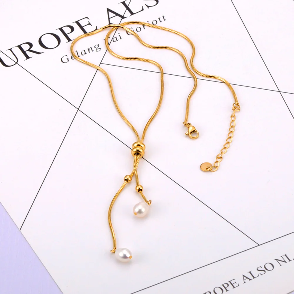 JeeMango Halskette mit Anhänger aus natürlicher Muschel, doppeltes Herz, für Damen, goldfarben, Edelstahl, klassischer Halsschmuck, wasserdicht, N26037 – Detail 14