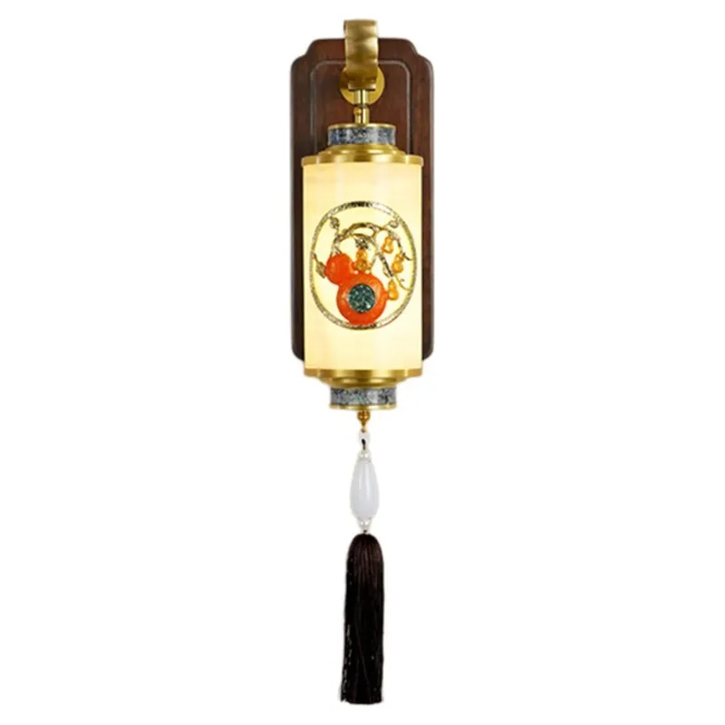 

2025 all-copper new Chinese jade wall lamp living room master bedroom dining room high-end gourd wall lamp