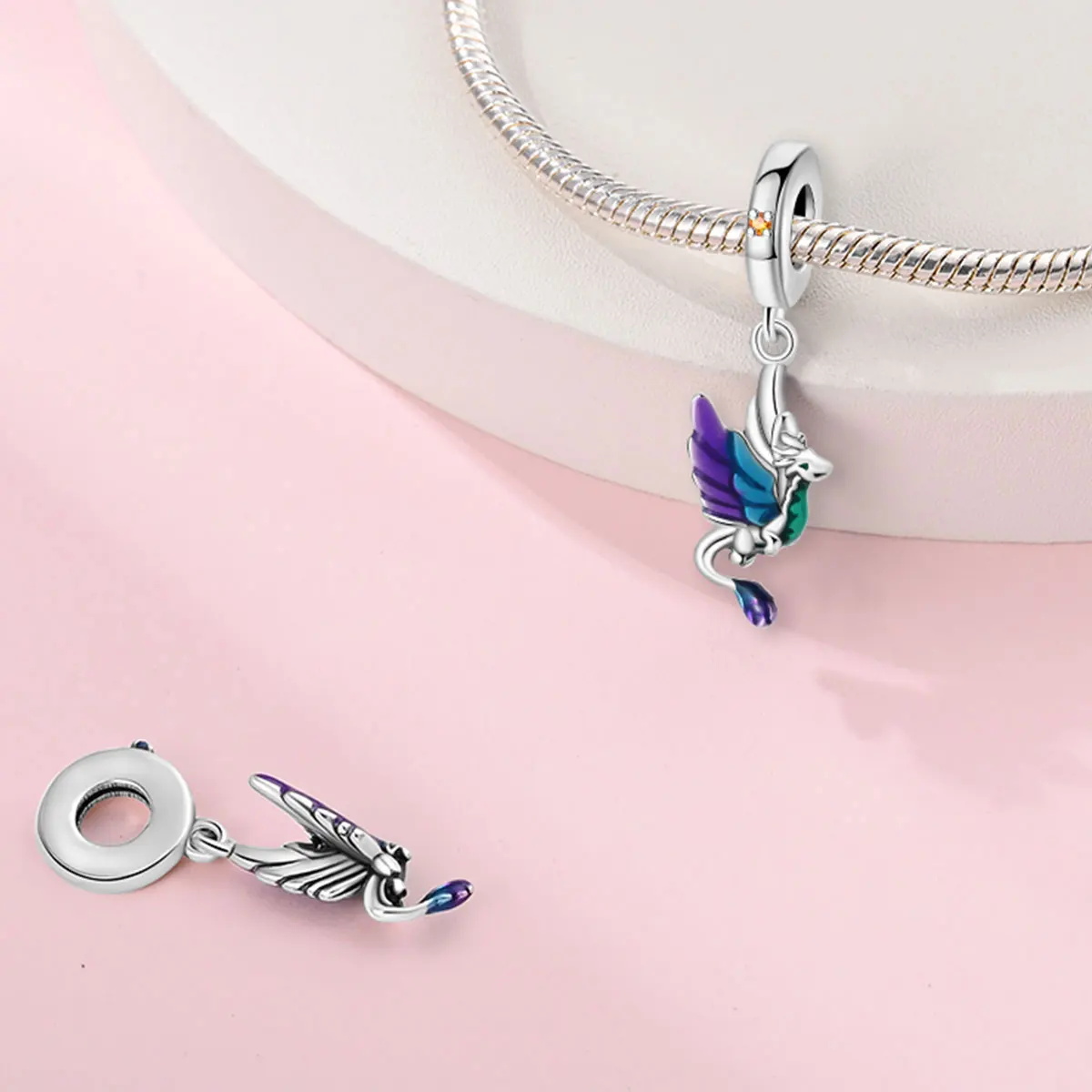 Charm 925 Sterling Silver Purple Blue Fairy Dragon Pendant Necklace Simple And Stylish Fit DIY Bracelet Jewelry Accessories