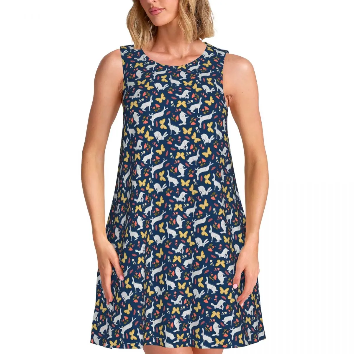 Cute Rabbit Tank Dress Butterflies Print Simple Dresses Daily Graphic Boho Dress Cheap Sleeveless Clothing Plus Size