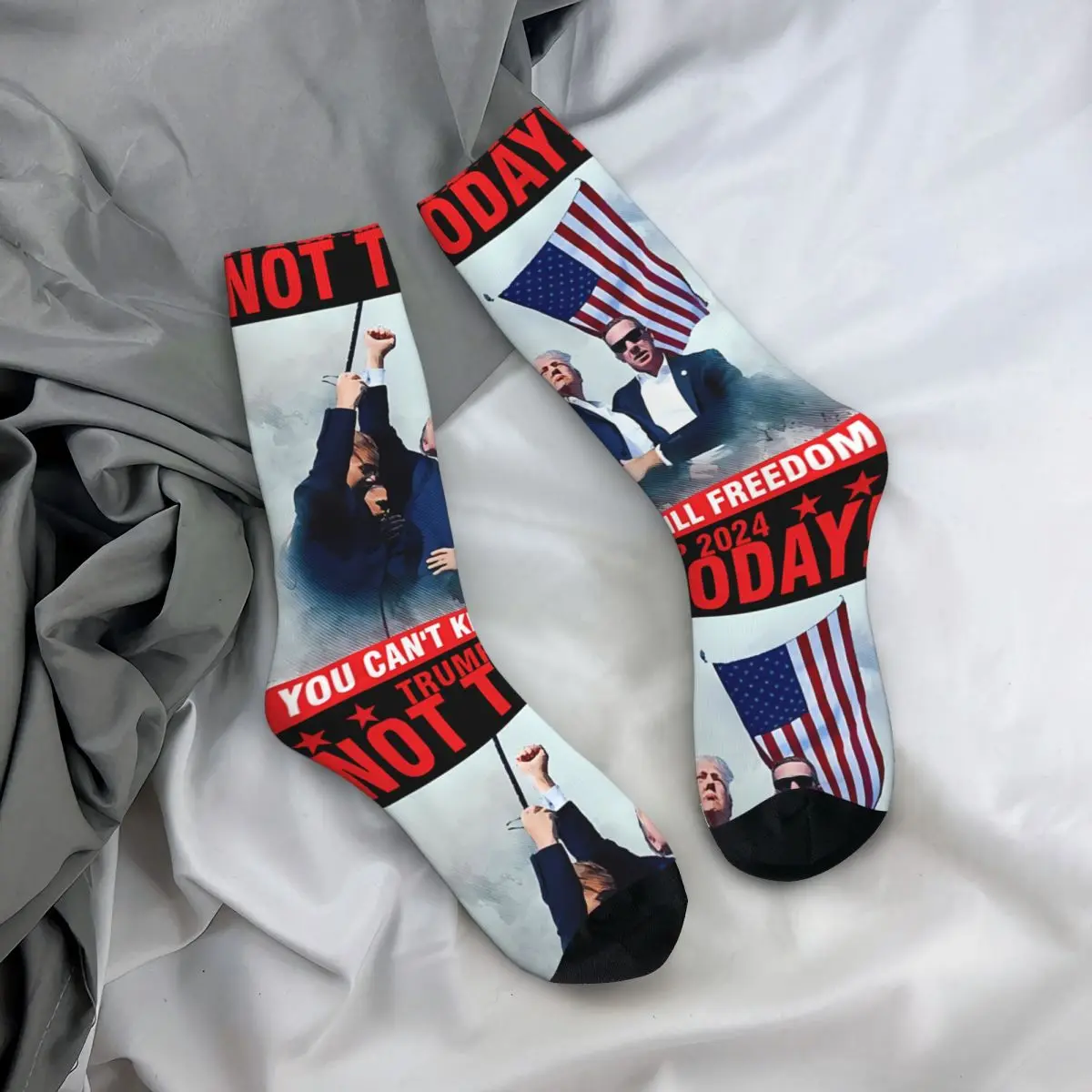 Happy Funny Trump Fight 2024 Trump Shot Fight 2024 Election Men's Socks Vintage Harajuku Donald Trump Hip Hop Novelty Pattern