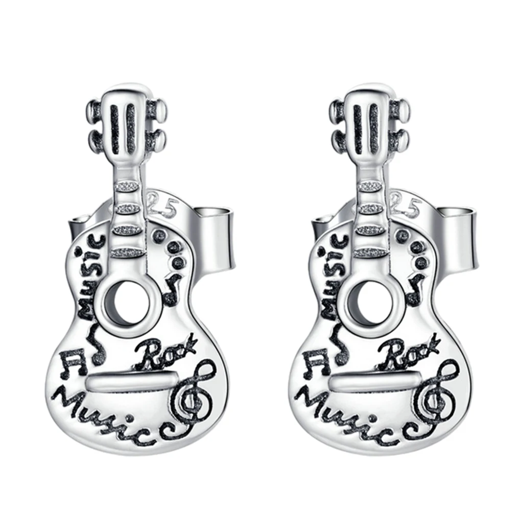 Silver Elegant Guitar Charms Earring Classic Non-toxic And Smooth Line Sleep Friendly Guitar Earring