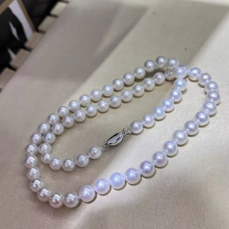 

gorgeous AAA 8-9mm south sea white pearl necklace 18inch 925s
