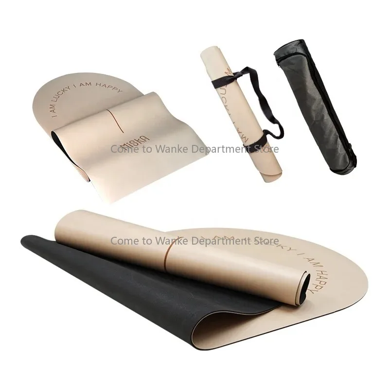 Estera de yoga con conexión a tierra de goma PU mate beige color leche de coco en forma de U ovalada curvada de 5 mm de espesor