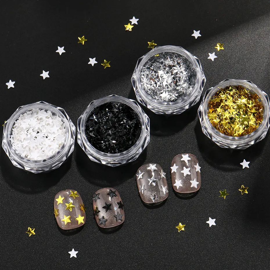 2/4 قطعة Y2K بريق ستار مسمار الترتر ثلاثية الأبعاد الساحرة أسود أبيض مسمار تقشر الكورية الذهبي فضي خمس نقاط StarDIY مسمار ديكور فني
